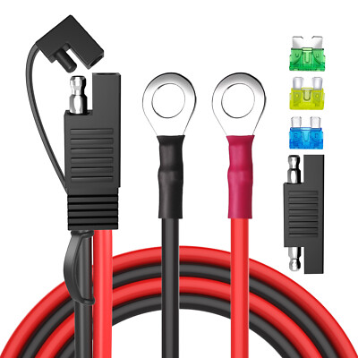 SAE Connector to O Ring Terminal Extension Cable 10AWG Harness with Fuse 60cm/1M