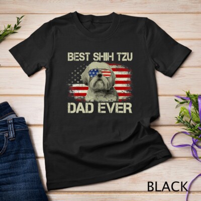 Mens Best Shih Tzu Dad Ever Tshirt Dog Lover American Flag Gift Unisex T-shirt