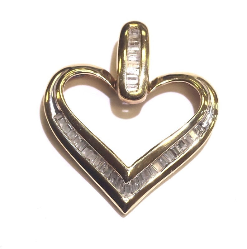 10k Yellow gold .34ct SI1 H Diamond heart shape omega slide charm pendant 1.9g