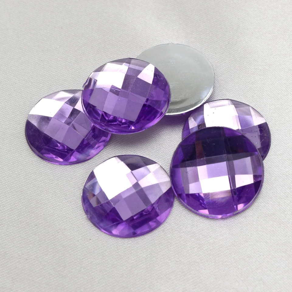 50 Purple Acrylic Flatback Rhinestone Round Gem Beads 20mm (3/4") No Hole - Image 3 of 4