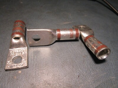 (3) 2 AWG 1/4'' Stud Brown Copper Standard Barrel w/ Window 1 Hole Cable Lug