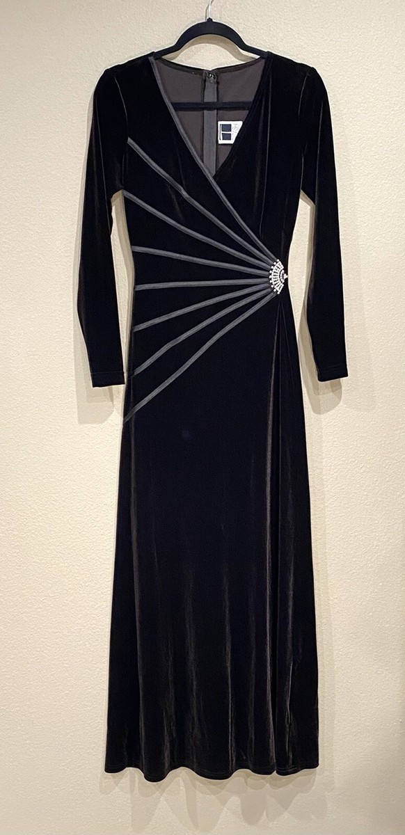 Tadashi formal dress medium evening gown Brown vneck Rhinestone long sleeve  vtg