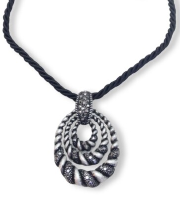 Lia Sophia  Vertigo  Black Crystal Accents Oval Twisted Rope Pendant Necklace