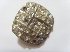 1800s antique 33 mm metal collector button bejeweled diamante as is 51577