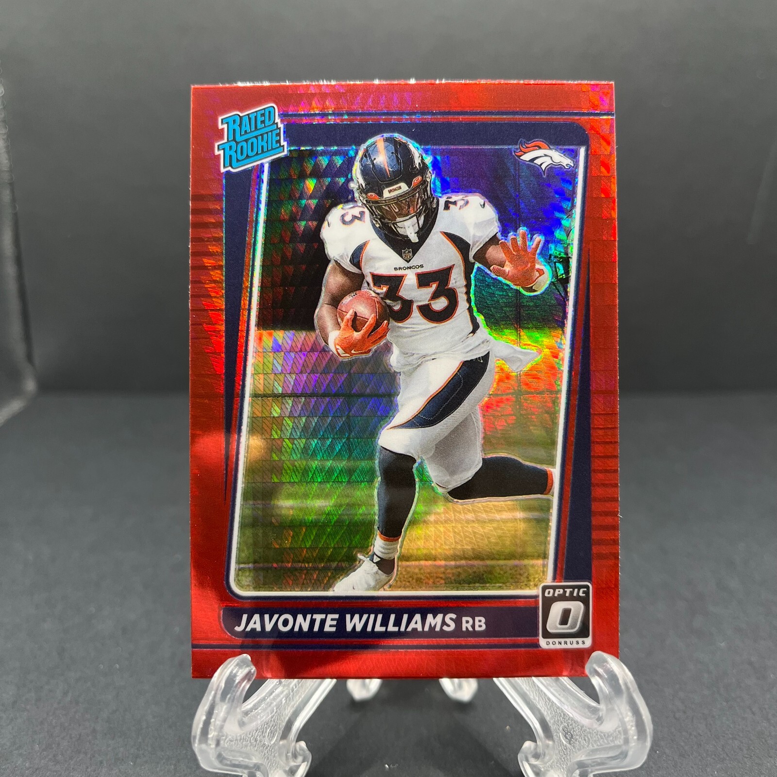 2021 Panini Donruss Optic Rated Red Hyper Prizm Javonte Williams #215 Rookie RC