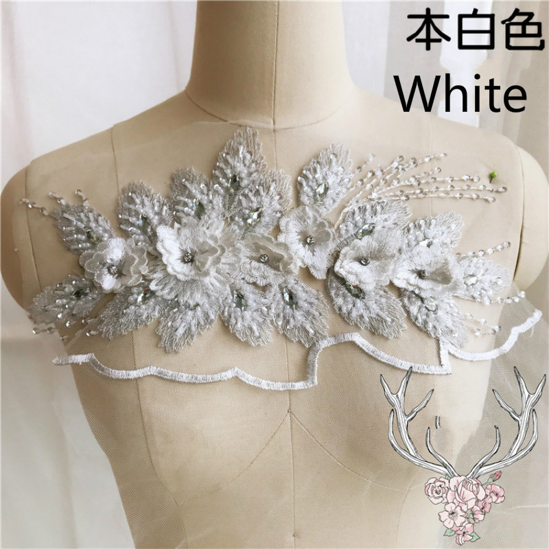 Beaded Crystal Sequins 3D Flower Lace Sew Applique Patch Wedding