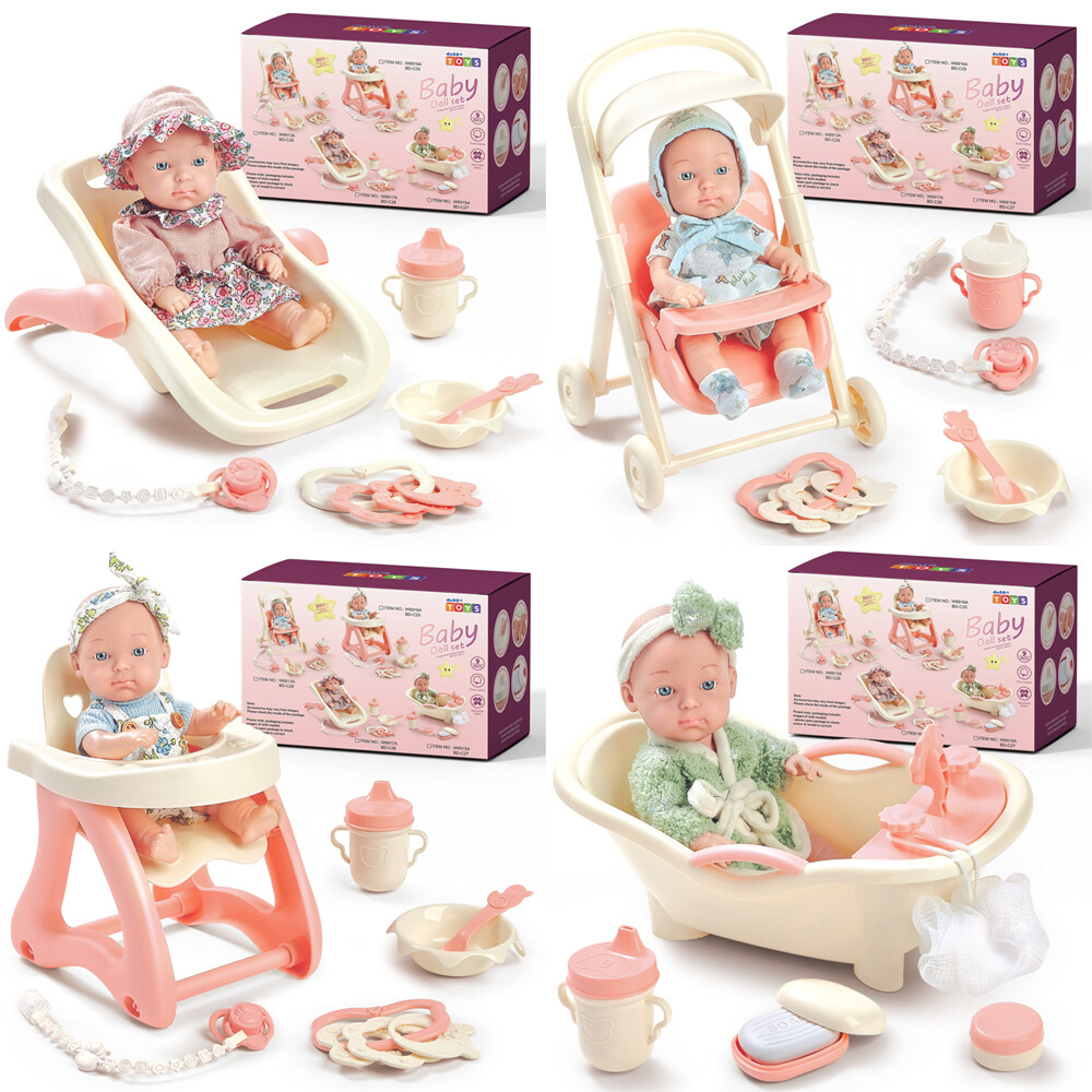 My Baby Doll Toy High Chair Set Cradle Set Bath Tub Set Pushchair