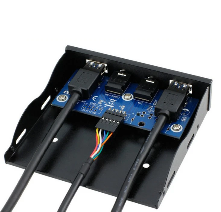 USB 3.0 2-Port 3.5 Inch Metal Front Panel USB Hub with 1 HD Audio Outpu