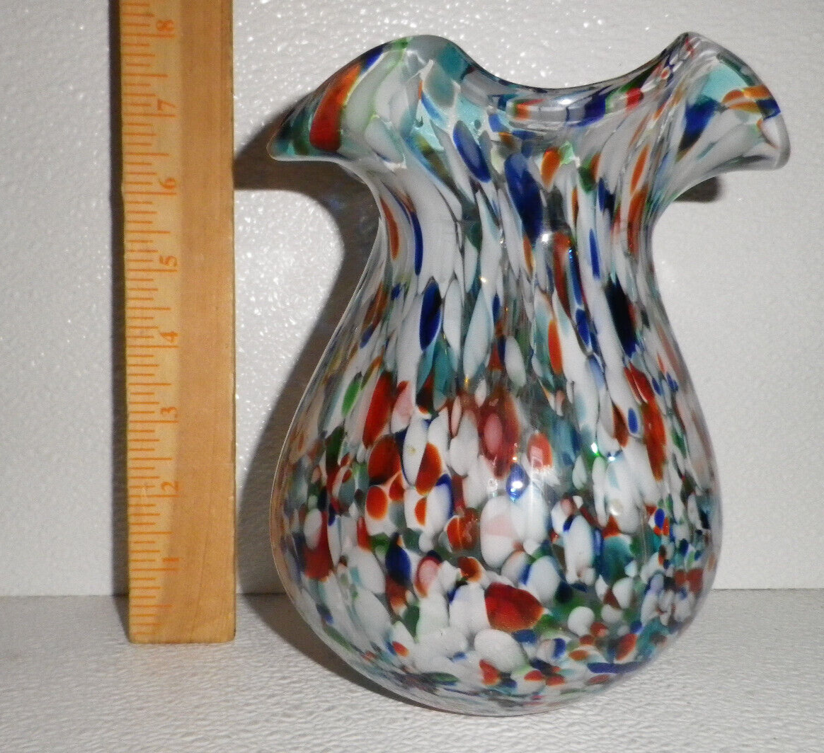 Murano Rainbow Swirl Italian Art Glass Vase MidCentury