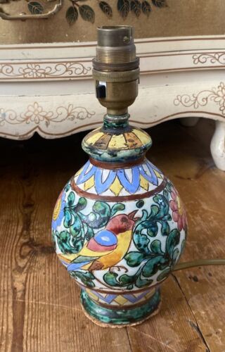 Vintage Pottery Ceramic Lamp Base Floral Birds Colourful Working Good Cond SV