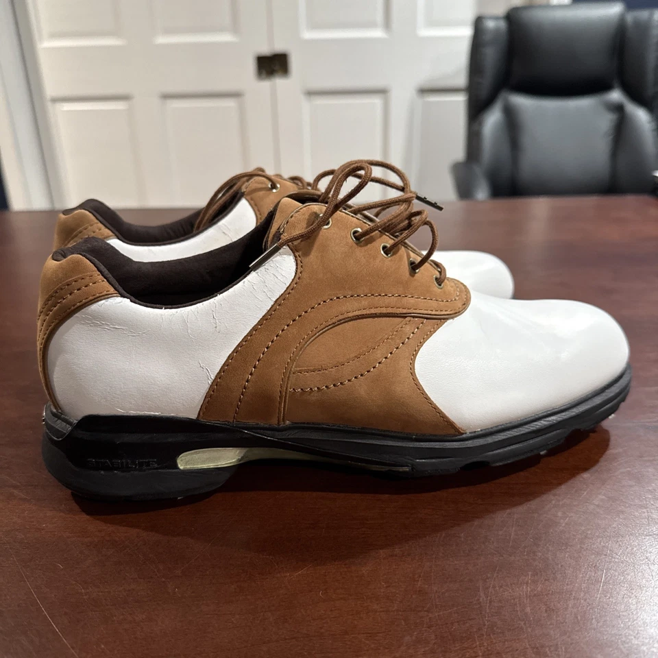 Zapatos de golf Etonic para hombre talla 8,5 M marrón/blanco silla de montar de cuero estabilizado Foto 2 de 4