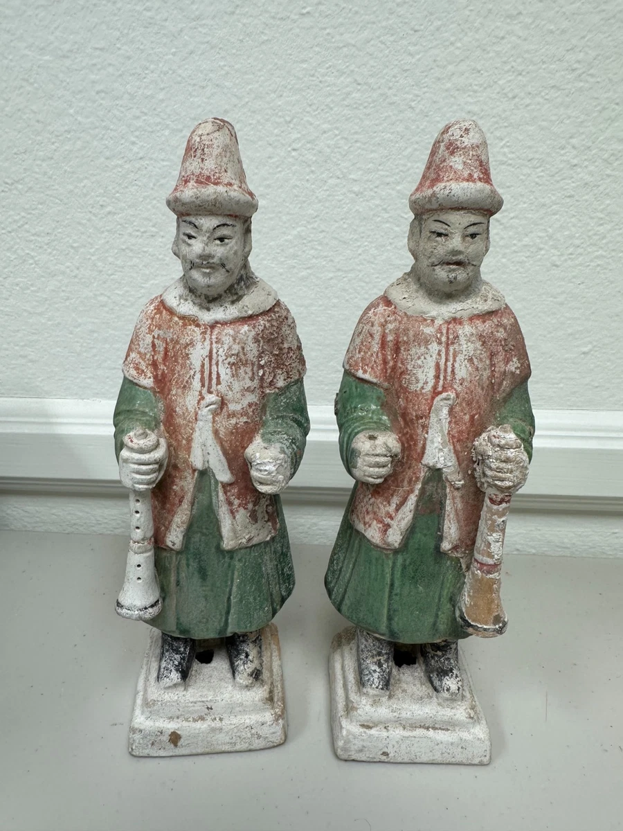 陶器の中国の士人像 アンティーク 陶瓷男士、女士和儿童绿色中国风雕像、雕像| eBay