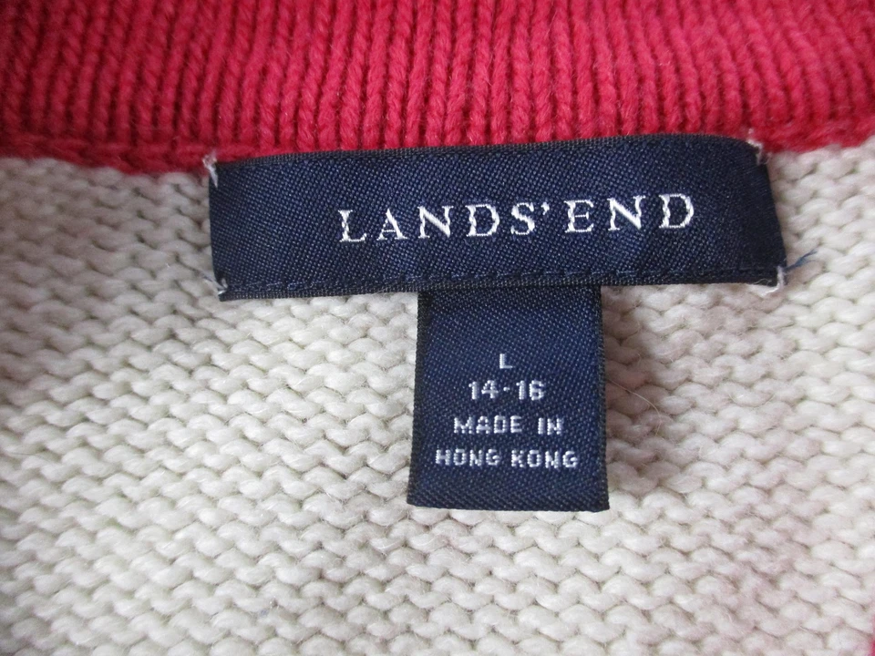Lands' End Sweater Youth Large 14-16 Red Fair Isle Full Zip Cardigan Snowflake - Image 3 of 4