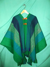 GORGEOUS VINTAGE 60s 70s ROXA LTD WOOL PONCHO CAPE, TEAL, MAUVE, PURPLE BLUE