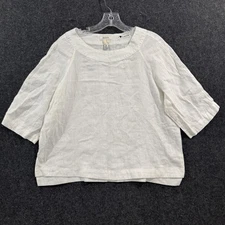 Malvin Shirt Women's Medium White 100% Linen Boxy 3/4 Sleeve Casual Top Blouse