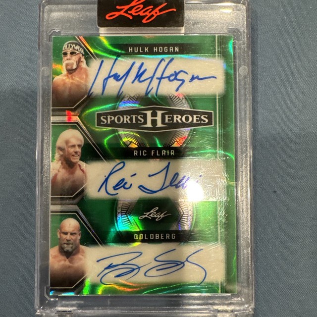 2025 Leaf Heroes Hulk Hogan, Ric Flair, Goldberg 1 Of 1 Triple Auto WWE Green