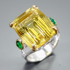 Vintage 14 ct Naturalny cytrynowy kwarc pierścionek 925 srebro szterlingowe rozmiar 7 /B-R4778