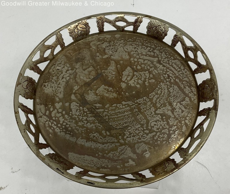 Unbranded Silver Plated Round Floral Edge Serving Tray Tableware