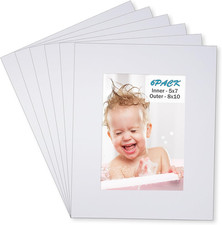 8X10 White Picture Mats Pack of 6, Frame Mattes for 5X7 Pictures, Acid Free, 1.2