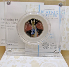 COINS - 2019 Royal Mint Silver Fifty Pence Proof Peter Rabbit Beatrix Potter COA