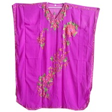 Women's Embroidery Georgette Magenta Beach Caftan Loose Housedress Kaftan L-54"