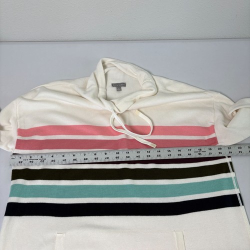 Suéter T By Talbots Cuello Capucha Mujer M Blanco Rosa Azul Rayas Pullover Bolsillo - Imagen 7 de 13