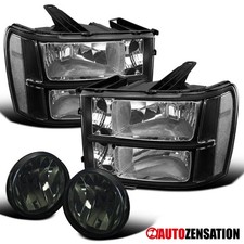 Fit 2007-2013 Gmc Sierra 1500 2500hd 3500hd Black Headlightssmoke Fog Lamps