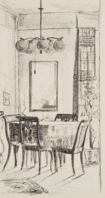 B. BURGER (1892-1968), Interieur mit Esstisch, Bleistift Gegenständlich Architek