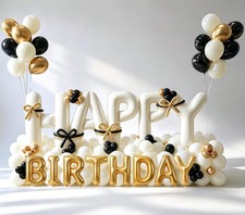 HAPPY BIRTHDAY Banner Balloons Letter Sign Black Gold Birthday Decoration