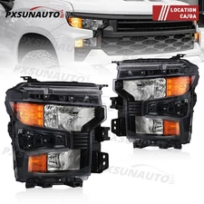 Pair Headlights Headlamps For 2022-2024 Chevy Silverado 1500 Black Halogen LH+RH