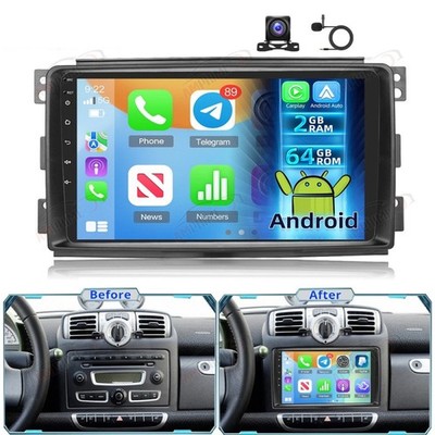 2+64G Für Smart Fortwo 451 2005-2010 Android 15 Autoradio GPS Navi CarPlay +Kam