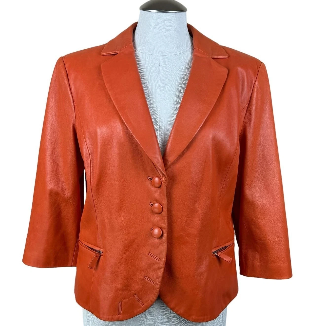Giorgio Armani — Giorgio Armani Couture Womens Lambskin Blazer 10 Button Front 3/4 Sleeve Jacket