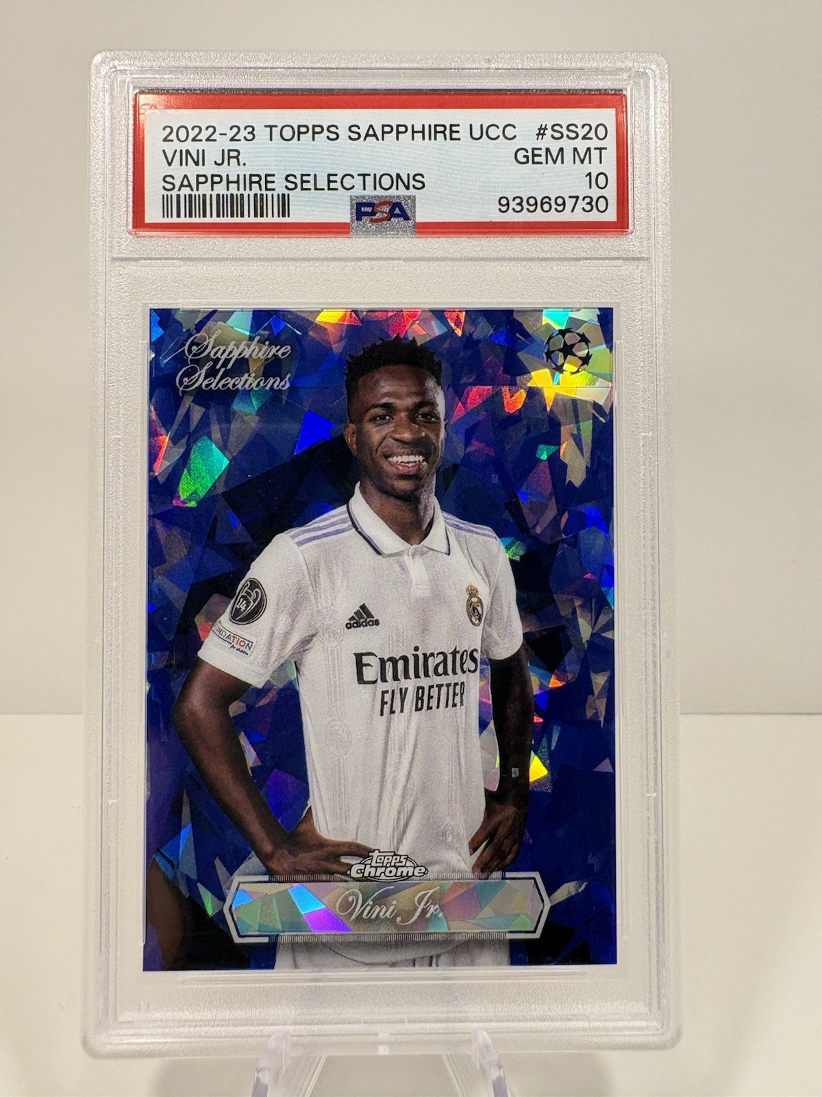 2022-23 Topps Chrome UEFA UCC Sapphire Selections Vini Jr PSA 10 Vinicius Junior view 1