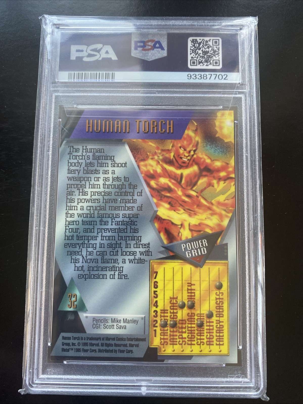 Human Torch 1995 Marvel Metal PSA 9 Mint Card #32 view 2