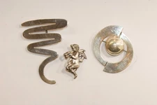 Vintage Lot Of 3 Sterling Silver Brooch Pins Mexico Jewelry Not Scrap 38g #86