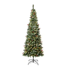 , 7.5 Ft. Pre-Lit Artificial Cullen Slim Hinged Tree with Berries and Pinecones