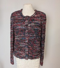 IRO Carene Tweed Jacket Blazer Knit Knotted Boucle Red Black Wool Blend Size Med