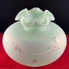 Fenton Satin Green Glass. Hand Painted Vase. Purple & White Floral Design