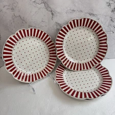 Grace Teaware 9.25” Red and White Striped Small Dinner Salad Plate Set of 4 NEW