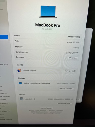 Apple MacBook Pro 16 pollici | M1 Max 2021 10 CPU 24 GPU | 64 GB RAM 1 TB SSD* - Foto 7 di 20