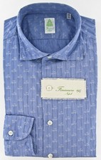 Finamore Napoli Blue Button-Front Shirt Small 15