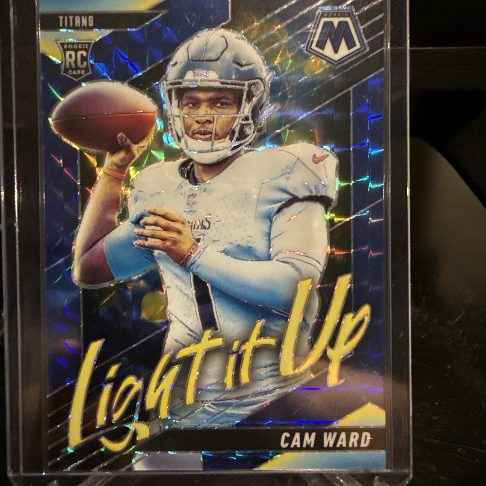 2025 Panini Mosaic Cam Ward Light It Up Blue Prizm /99 Rookie Titans NFL