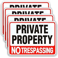 4 Pack Large No Trespassing Signs Private Property, 8X12 Inch Rust Free Aluminum