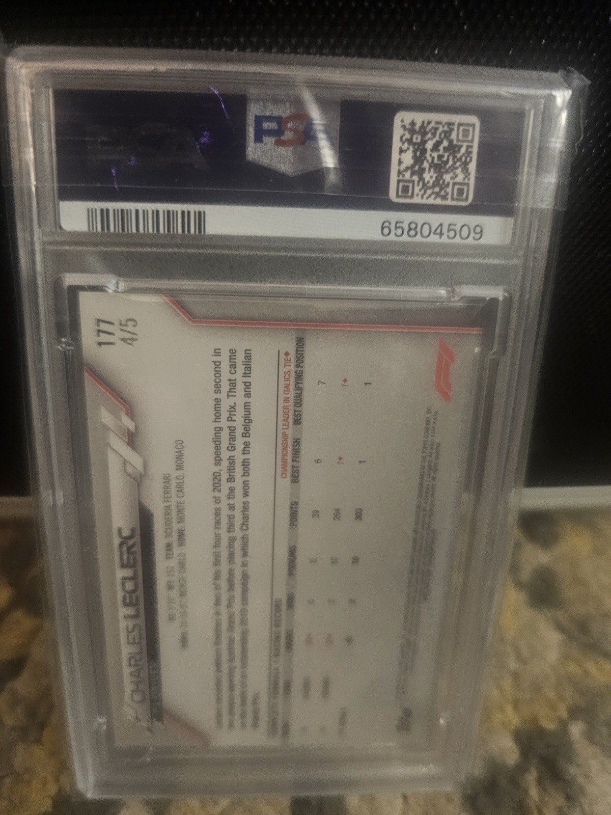 2020 Topps Chrome F1 177 Charles Leclerc RC Rookie True Red Refractor 4/5 PSA 8 view 2