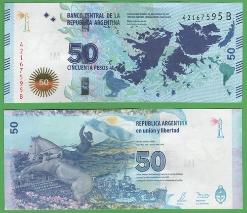 Argentina New 50 Pesos 2015 P-362 Uncirculated South American Currency Horseback