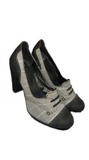 Diesel Plaid Block Heel Pumps Cap Toe Slip On Black Gray US 8 EU 38.5
