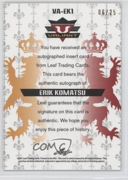 2011 Leaf Valiant Orange /25 Erik Komatsu #VA-EK1 Auto - Image 2 of 2