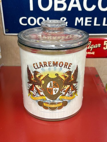 EARLY 1900's (CLAREMORE CIGARS) LARGE GLASS COUNTER TOP JAR, NICE COND, RARE