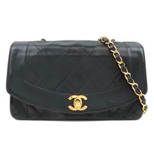 CHANEL Diana Matelasse 23 Chain Shoulder Bag Black Gold HDW Authentic