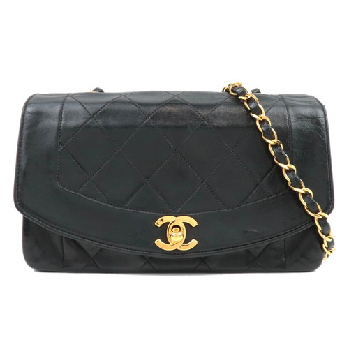 CHANEL Diana Matelasse 23 Chain Shoulder Bag Black Gold HDW Authentic